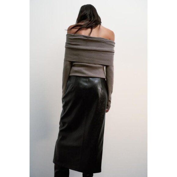 ZARA FAUX LEATHER MIDI SKIRT - Picture 8 of 10